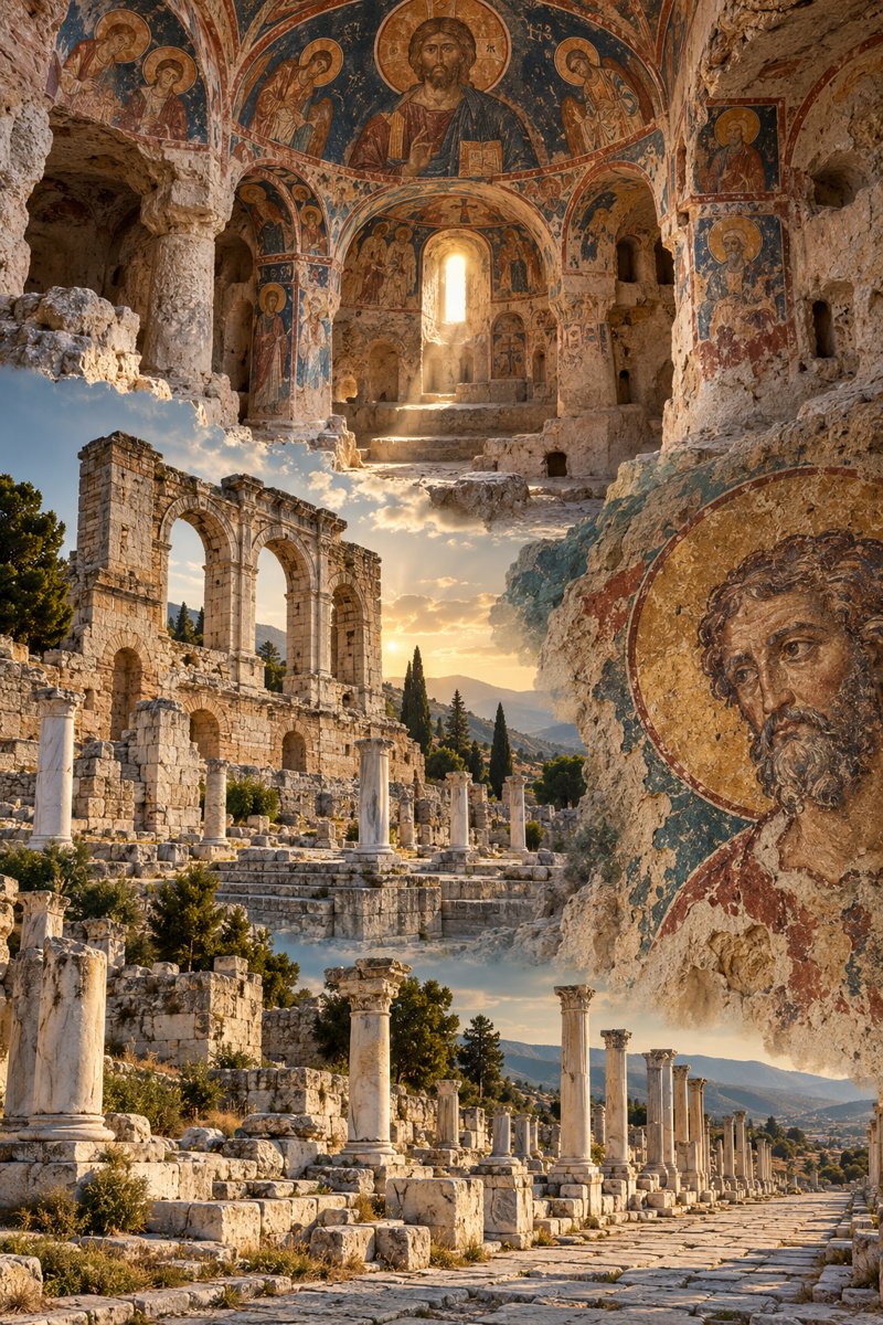 Montaje ilustrativo del patrimonio cristiano de Anatolia, como en el folleto del viaje